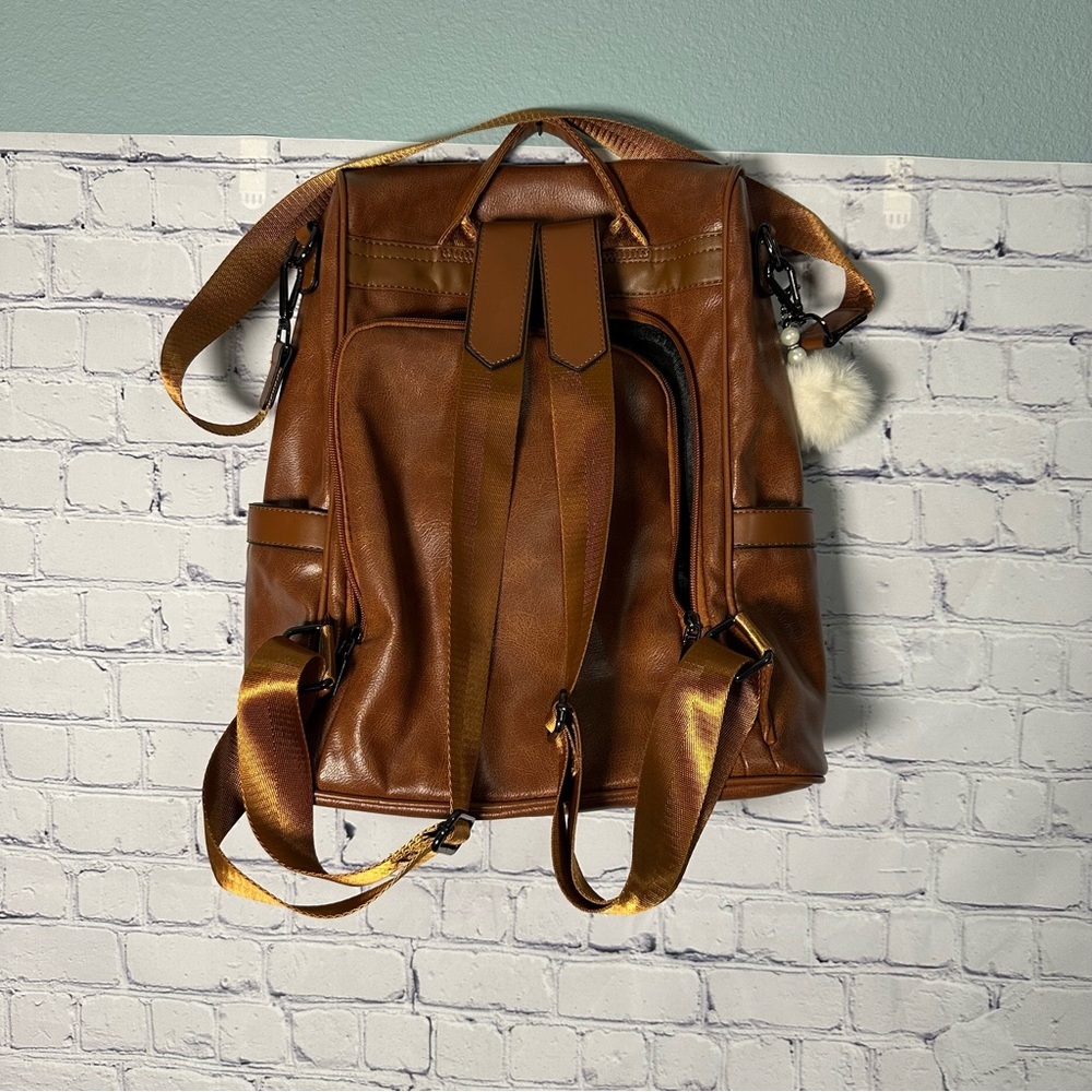 Brown Faux Leather Women’s Backpack - Picture 2 of 4